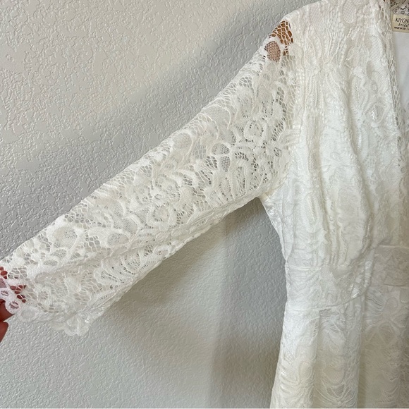 Kiyonna Mademoiselle White A-Line Plunge Lace Cocktail Dress - Picture 3 of 8